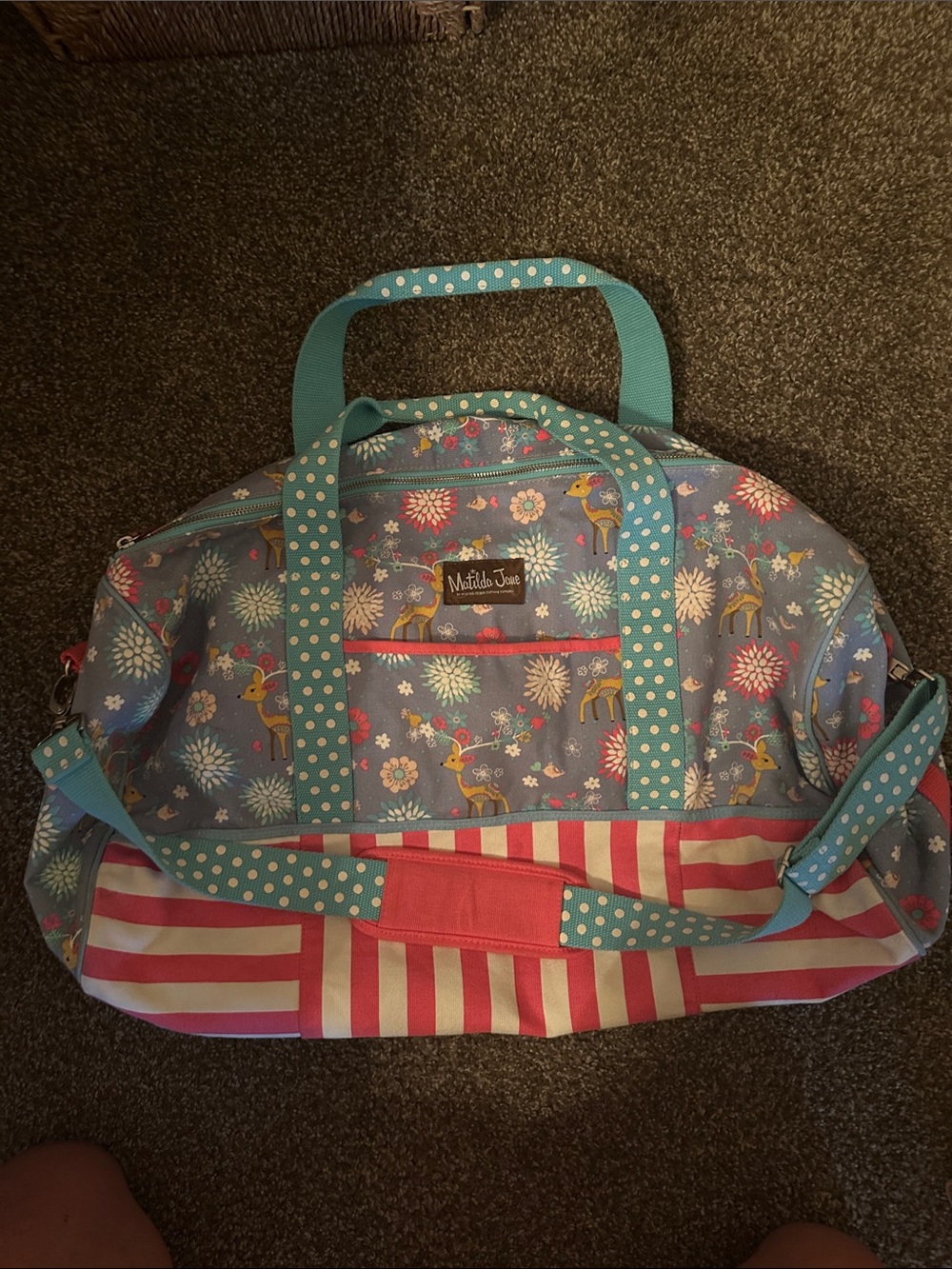 Matilda Jane Blue Floral & Pink Striped Weekender Bag